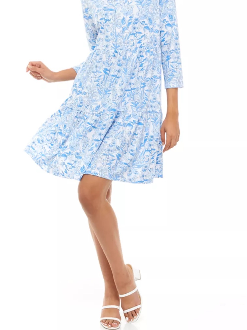 crown & ivy Light Blue White Floral Tiered Dress